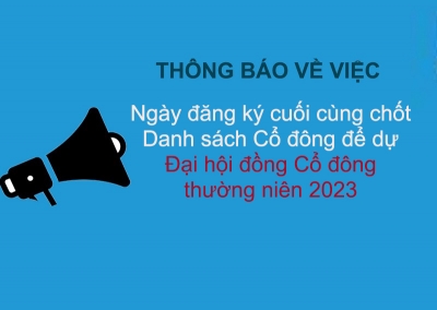 SUDICO thông báo ngày chốt danh sách cổ đông Đại hội Cổ đông thường niên năm 2023